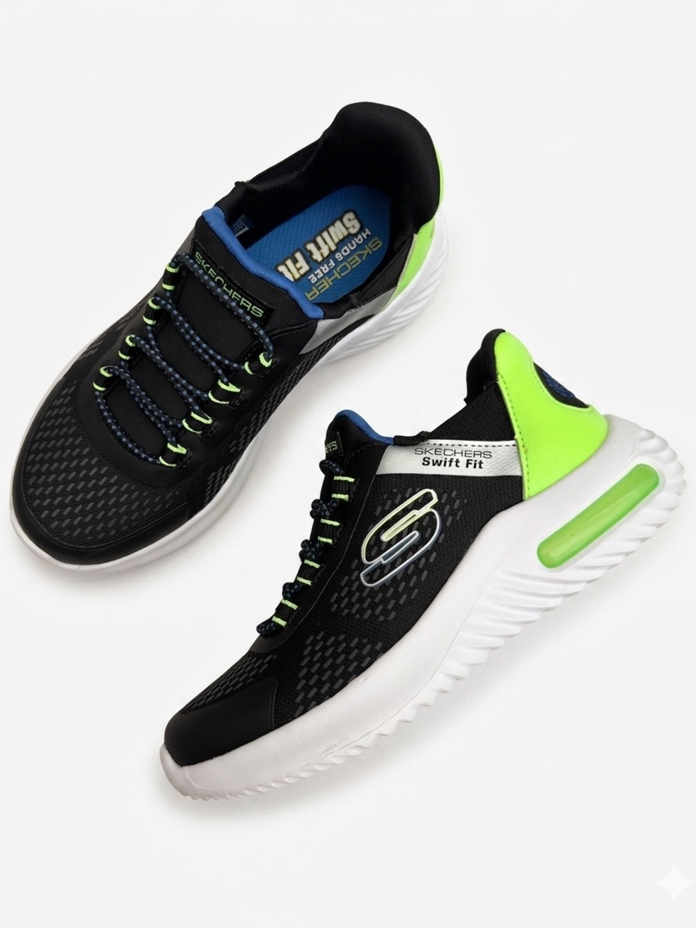 Skechers Swift Fit kids Black & Neon Green Athletic Sneakers